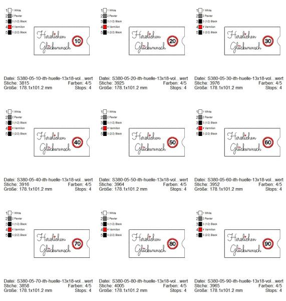 Stickdatei ITH Schokohülle 20 Herzlichen Glückwunsch S380-05-20